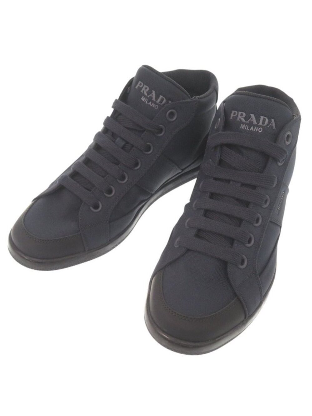 Prada Logo Nylon Rubber Navy High-Top Sneakers 6.5